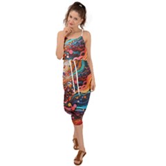 Pattern Abstract Waist Tie Cover Up Chiffon Dress