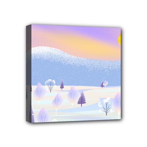 Vector Winter Landscape Sunset Evening Snow Mini Canvas 4  X 4  (stretched) by Pakjumat