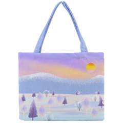 Vector Winter Landscape Sunset Evening Snow Mini Tote Bag by Pakjumat