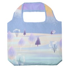 Vector Winter Landscape Sunset Evening Snow Premium Foldable Grocery Recycle Bag by Pakjumat