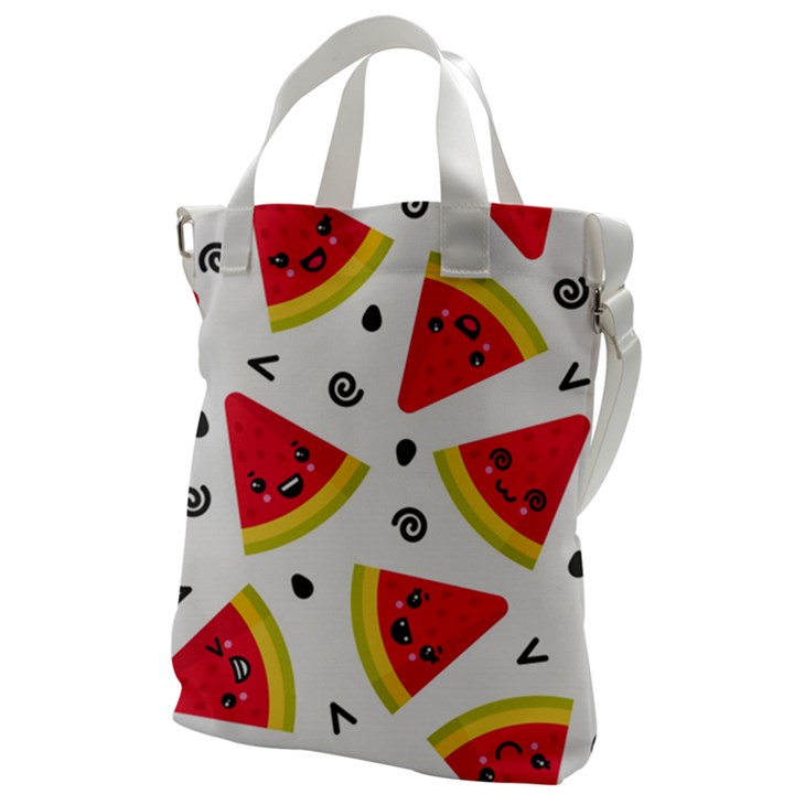 Cute Smiling Watermelon Seamless Pattern White Background Canvas Messenger Bag