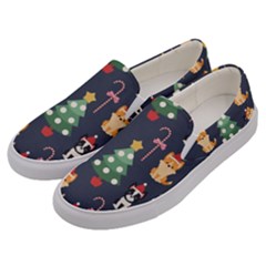 Boston Terrier Welsh Corgi Puppies Seamless Pattern Wallpaper Men s Canvas Slip Ons by Pakjumat