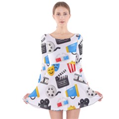 Cinema Icons Pattern Seamless Signs Symbols Collection Icon Long Sleeve Velvet Skater Dress