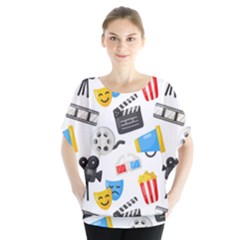 Cinema Icons Pattern Seamless Signs Symbols Collection Icon Batwing Chiffon Blouse