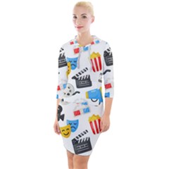 Cinema Icons Pattern Seamless Signs Symbols Collection Icon Quarter Sleeve Hood Bodycon Dress