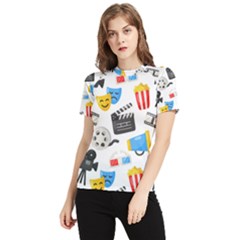 Cinema Icons Pattern Seamless Signs Symbols Collection Icon Women s Short Sleeve Rash Guard
