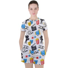 Cinema Icons Pattern Seamless Signs Symbols Collection Icon Women s T-shirt And Shorts Set