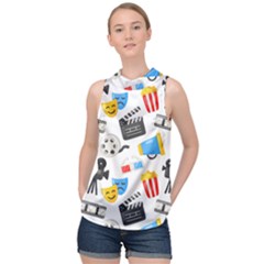 Cinema Icons Pattern Seamless Signs Symbols Collection Icon High Neck Satin Top