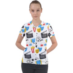 Cinema Icons Pattern Seamless Signs Symbols Collection Icon Short Sleeve Zip Up Jacket