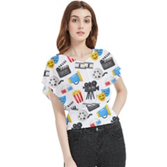 Cinema Icons Pattern Seamless Signs Symbols Collection Icon Butterfly Chiffon Blouse