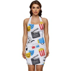 Cinema Icons Pattern Seamless Signs Symbols Collection Icon Sleeveless Wide Square Neckline Ruched Bodycon Dress by Pakjumat