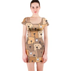 Cute Dog Seamless Pattern Background Short Sleeve Bodycon Dress