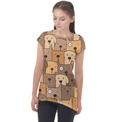 Cute Dog Seamless Pattern Background Cap Sleeve High Low Top