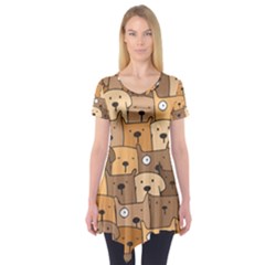 Cute Dog Seamless Pattern Background Short Sleeve Tunic 