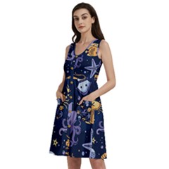 Marine Seamless Pattern Thin Line Memphis Style Sleeveless Dress With Pocket by Pakjumat