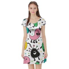 Funny Monster Pattern Short Sleeve Skater Dress by Pakjumat