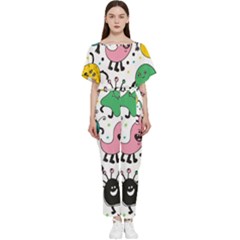 Funny Monster Pattern Batwing Lightweight Chiffon Jumpsuit by Pakjumat