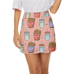 Cute Kawaii Food Seamless Pattern Mini Front Wrap Skirt by Pakjumat