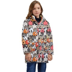 Cute Dog Seamless Pattern Background Kids  Hooded Longline Puffer Jacket