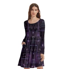 Geometric Art Digital Art Background Long Sleeve Knee Length Skater Dress With Pockets