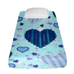 Hearts Pattern Paper Wallpaper Blue Background Fitted Sheet (single Size)