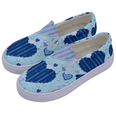 Hearts Pattern Paper Wallpaper Blue Background Kids  Canvas Slip Ons by Pakjumat