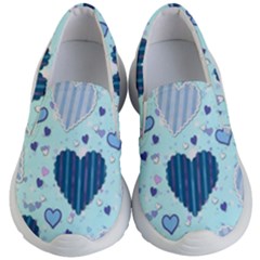 Hearts Pattern Paper Wallpaper Blue Background Kids Lightweight Slip Ons by Pakjumat