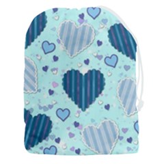 Hearts Pattern Paper Wallpaper Blue Background Drawstring Pouch (3xl) by Pakjumat