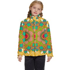 Mandala Patterns Yellow Kids  Puffer Bubble Jacket Coat by Pakjumat