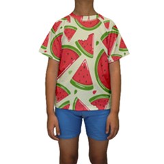 Cute Watermelon Seamless Pattern Kids  Short Sleeve Swimwear by Pakjumat