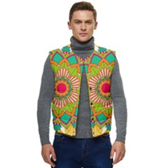 Mandala Patterns Yellow Men s Button Up Puffer Vest	 by Pakjumat