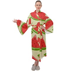 Cute Watermelon Seamless Pattern Maxi Velvet Kimono