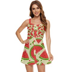 Cute Watermelon Seamless Pattern Ruffle Edge Bra Cup Chiffon Mini Dress