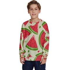 Cute Watermelon Seamless Pattern Kids  Crewneck Sweatshirt