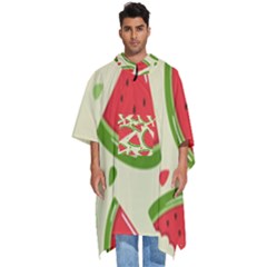 Cute Watermelon Seamless Pattern Men s Hooded Rain Ponchos