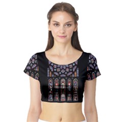 Chartres Cathedral Notre Dame De Paris Stained Glass Short Sleeve Crop Top
