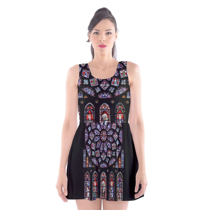 Chartres Cathedral Notre Dame De Paris Stained Glass Scoop Neck Skater Dress