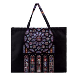 Chartres Cathedral Notre Dame De Paris Stained Glass Zipper Large Tote Bag