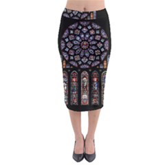 Chartres Cathedral Notre Dame De Paris Stained Glass Midi Pencil Skirt