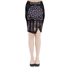 Chartres Cathedral Notre Dame De Paris Stained Glass Midi Wrap Pencil Skirt