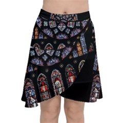 Chartres Cathedral Notre Dame De Paris Stained Glass Chiffon Wrap Front Skirt