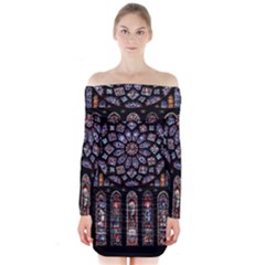 Chartres Cathedral Notre Dame De Paris Stained Glass Long Sleeve Off Shoulder Dress