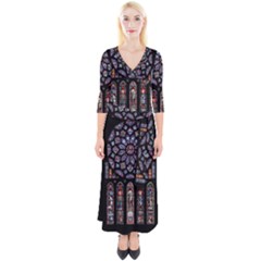 Chartres Cathedral Notre Dame De Paris Stained Glass Quarter Sleeve Wrap Maxi Dress