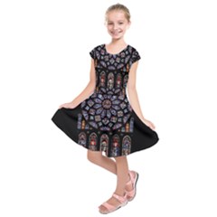 Chartres Cathedral Notre Dame De Paris Stained Glass Kids  Short Sleeve Dress