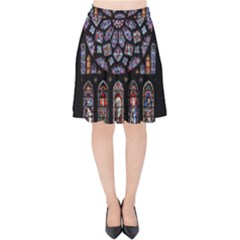 Chartres Cathedral Notre Dame De Paris Stained Glass Velvet High Waist Skirt