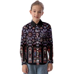 Chartres Cathedral Notre Dame De Paris Stained Glass Kids  Long Sleeve Shirt