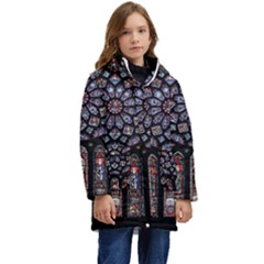 Chartres Cathedral Notre Dame De Paris Stained Glass Kids  Hooded Longline Puffer Jacket