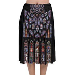 Chartres Cathedral Notre Dame De Paris Stained Glass Velvet Flared Midi Skirt