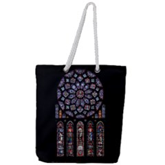 Chartres Cathedral Notre Dame De Paris Stained Glass Full Print Rope Handle Tote (Large)