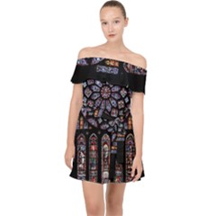 Chartres Cathedral Notre Dame De Paris Stained Glass Off Shoulder Chiffon Dress